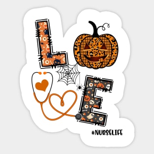 Love Nurse Pumpkin Leopard Fall Halloween Thanksgiving Women T-Shirt Sticker